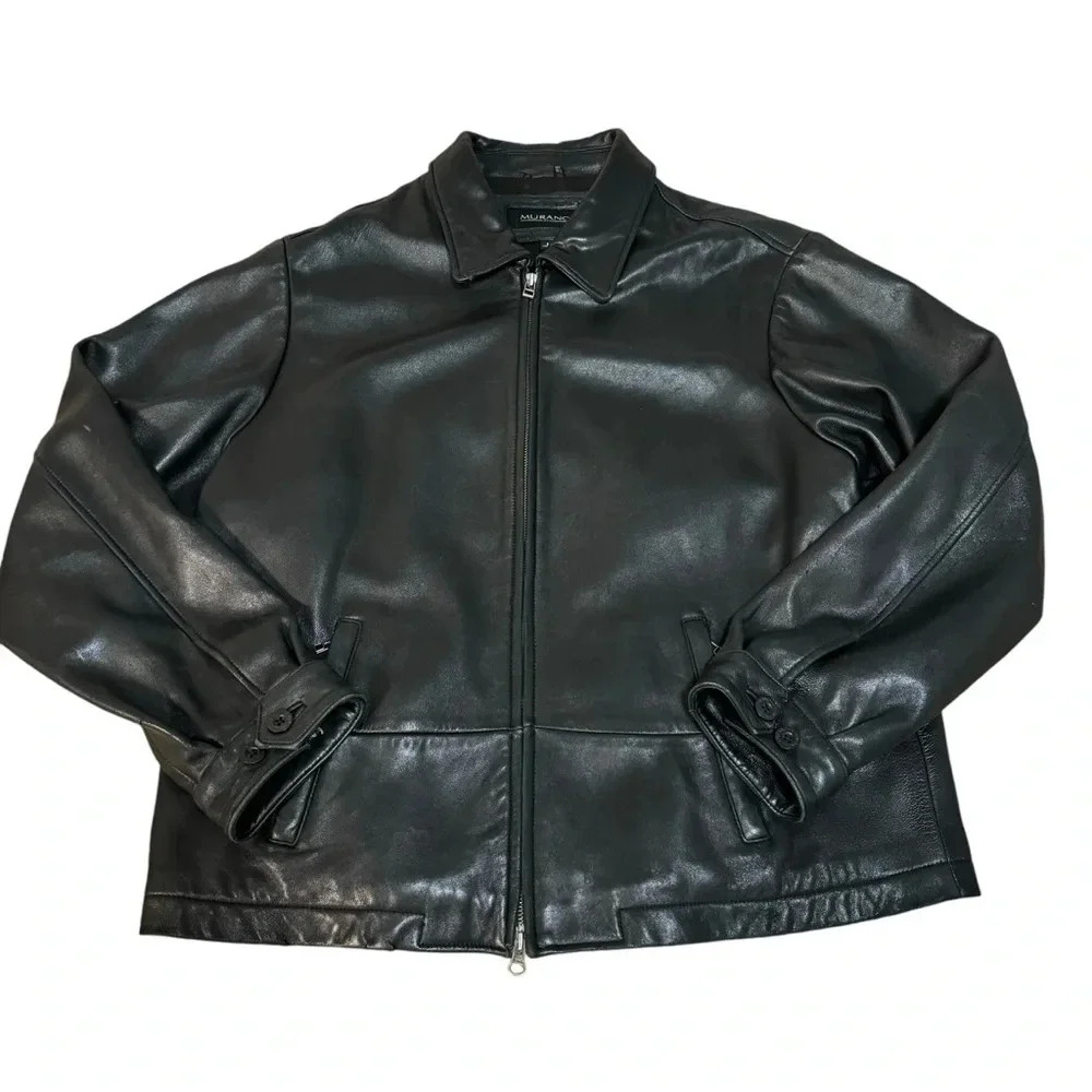 Murano Men’s Medium Luxury Lamb Skin Black Leather Jacket Biker Style